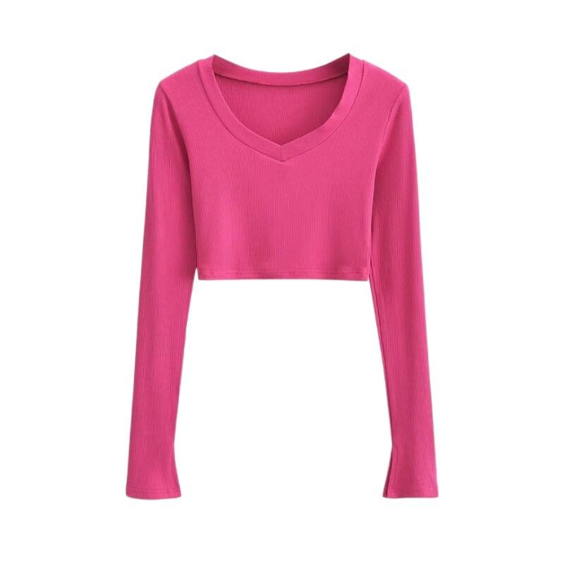 V-Neck Long Sleeve Cropped Tee