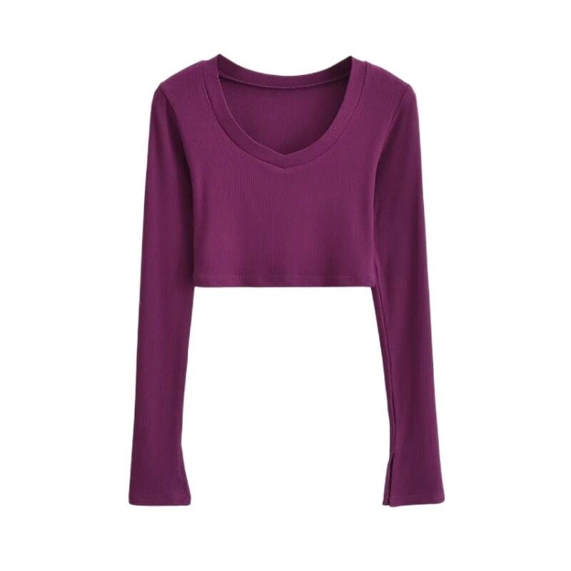 V-Neck Long Sleeve Cropped Tee