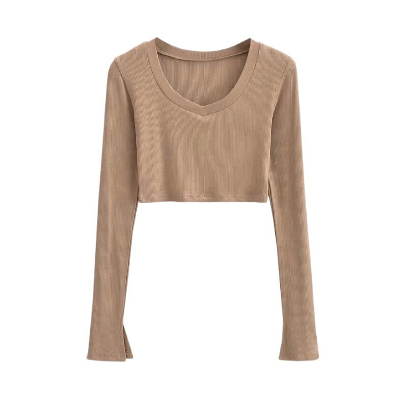 V-Neck Long Sleeve Cropped Tee