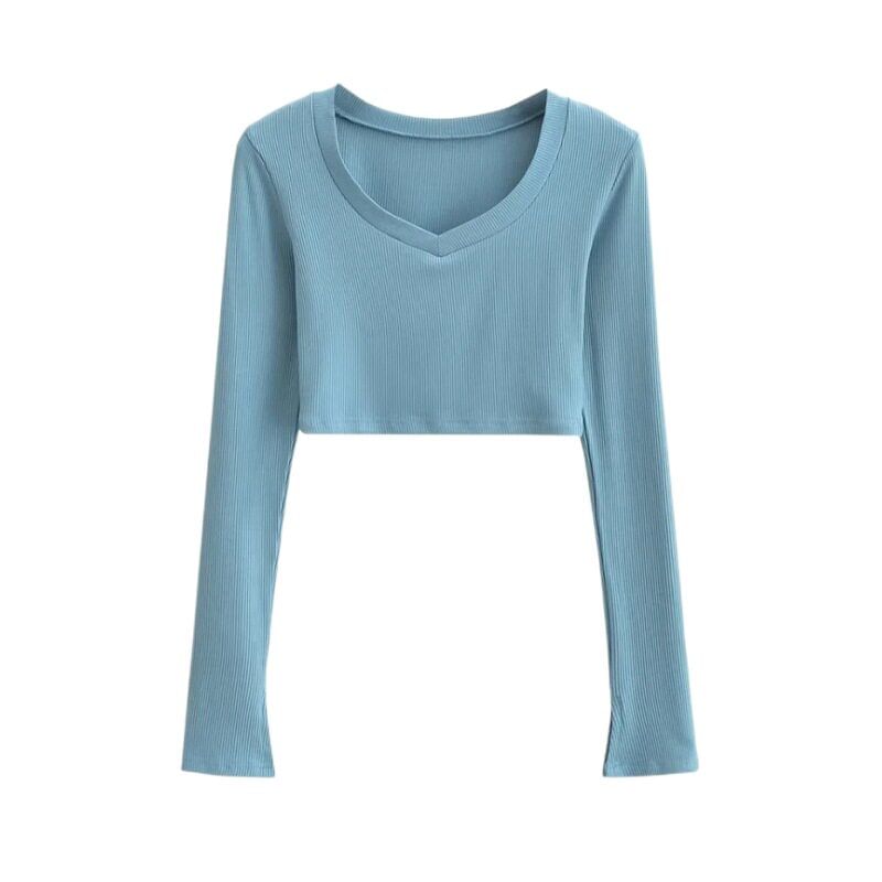 V-Neck Long Sleeve Cropped Tee