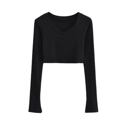 V-Neck Long Sleeve Cropped Tee
