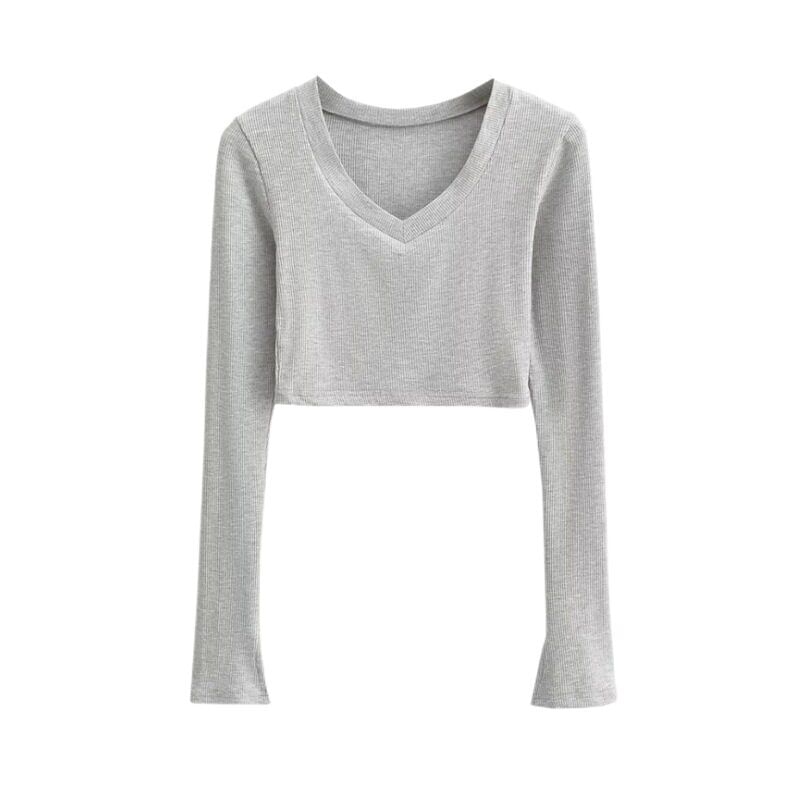 V-Neck Long Sleeve Cropped Tee