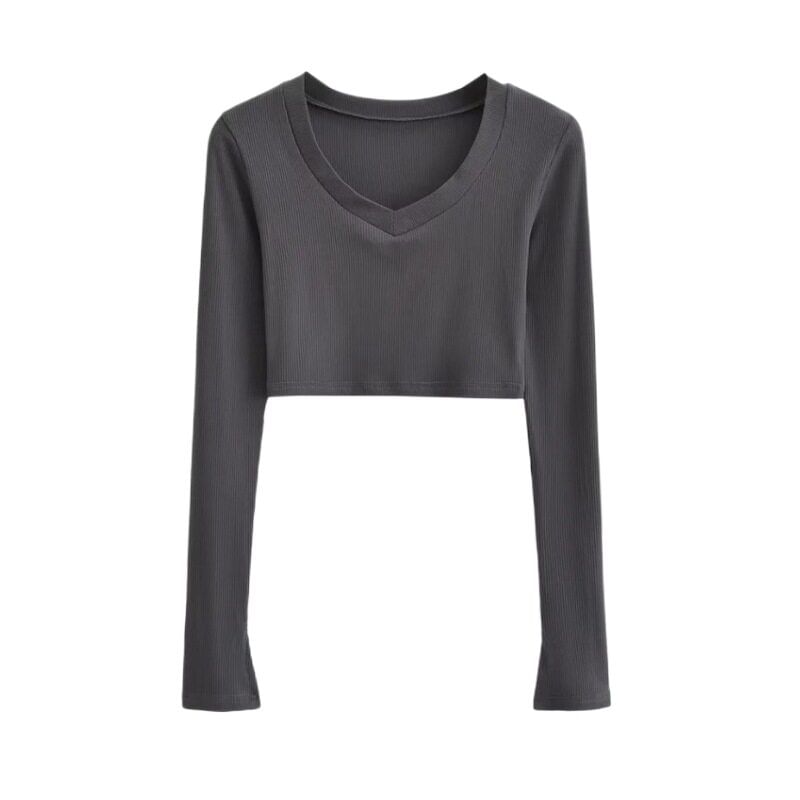V-Neck Long Sleeve Cropped Tee