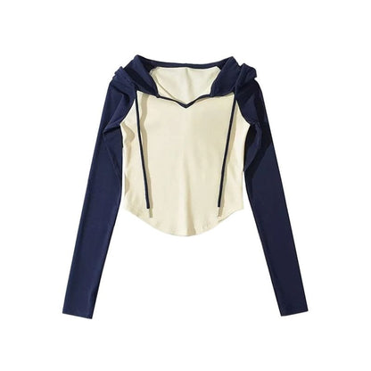 Hooded Raglan Long Sleeve Crop Top