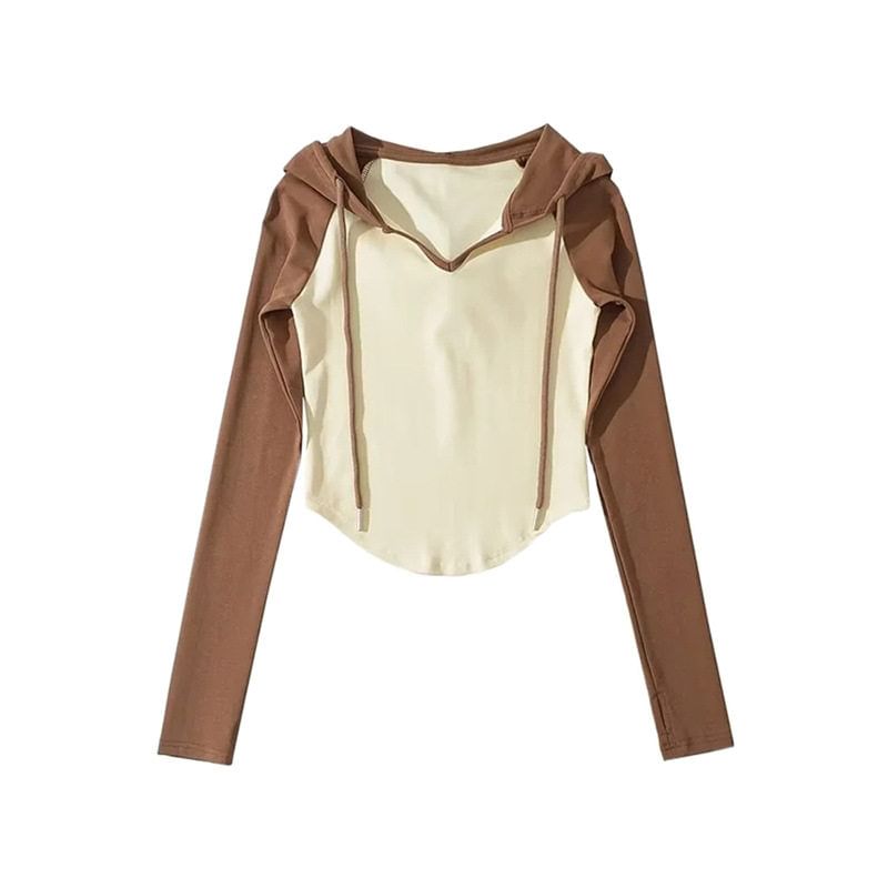 Hooded Raglan Long Sleeve Crop Top