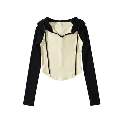 Hooded Raglan Long Sleeve Crop Top