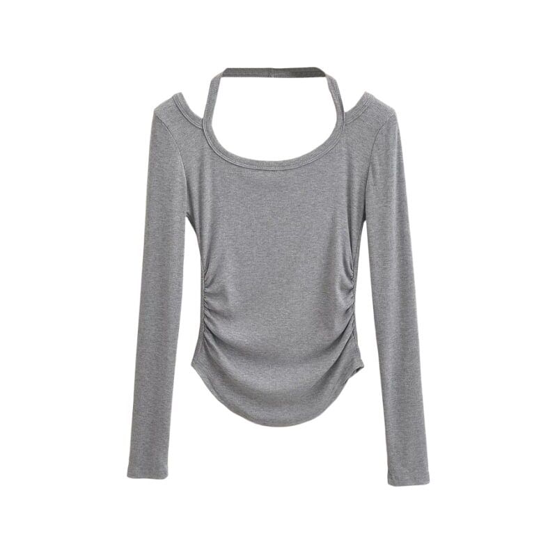 Halter Neck Long Sleeve Cropped Tee