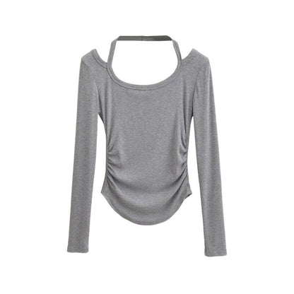 Halter Neck Long Sleeve Cropped Tee