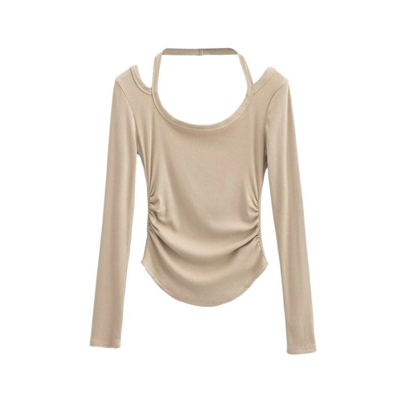 Halter Neck Long Sleeve Cropped Tee