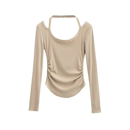 Halter Neck Long Sleeve Cropped Tee