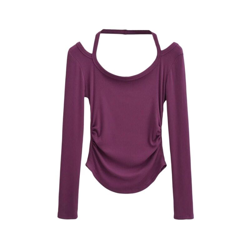 Halter Neck Long Sleeve Cropped Tee