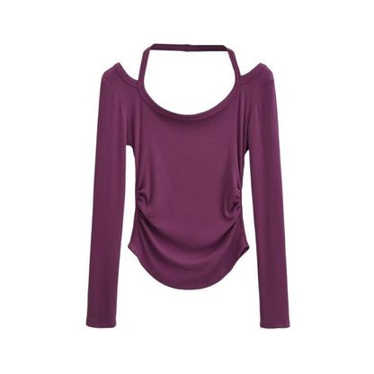 Halter Neck Long Sleeve Cropped Tee