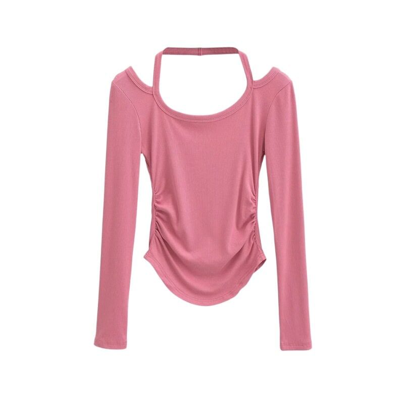 Halter Neck Long Sleeve Cropped Tee