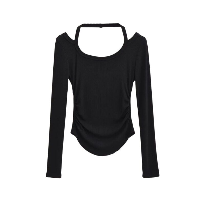 Halter Neck Long Sleeve Cropped Tee