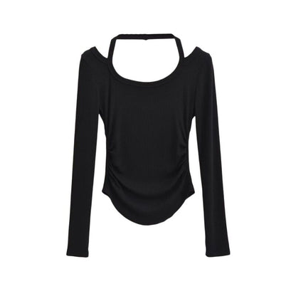 Halter Neck Long Sleeve Cropped Tee