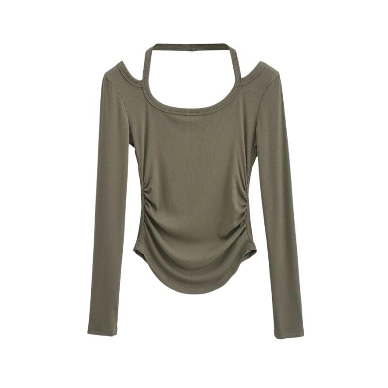 Halter Neck Long Sleeve Cropped Tee