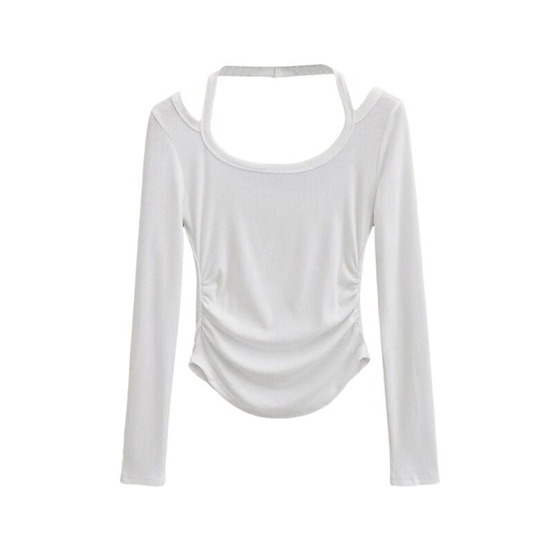 Halter Neck Long Sleeve Cropped Tee