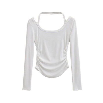 Halter Neck Long Sleeve Cropped Tee
