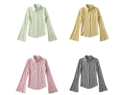 Gingham Button-Up Long Sleeve Shirt