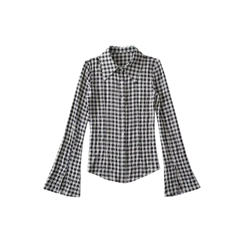 Gingham Button-Up Long Sleeve Shirt