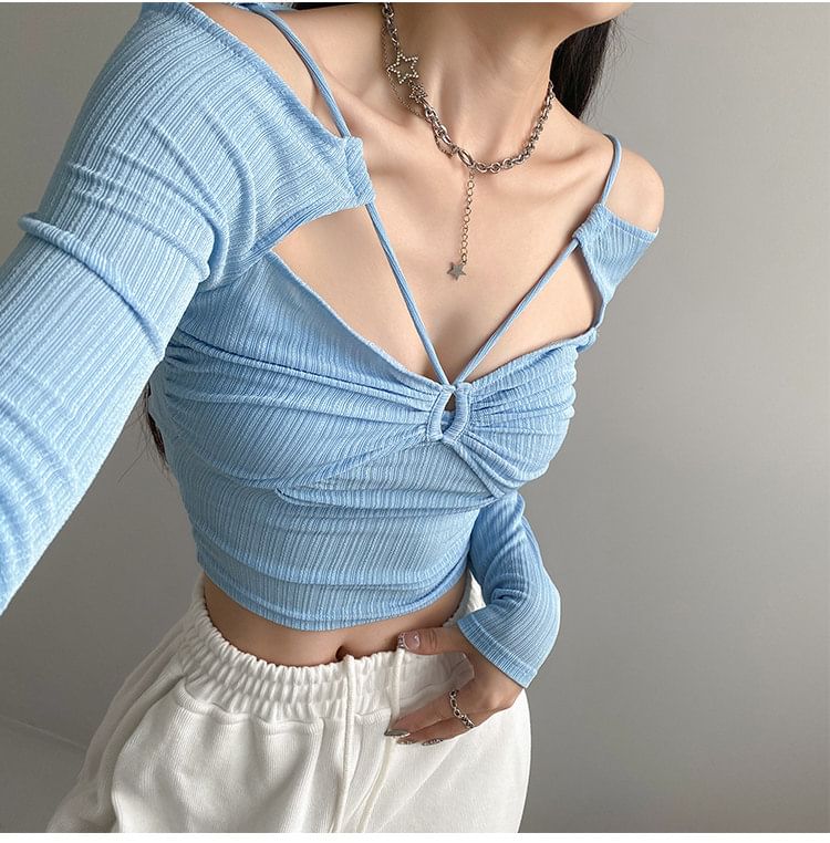 Cutout Long-Sleeve Crop Top