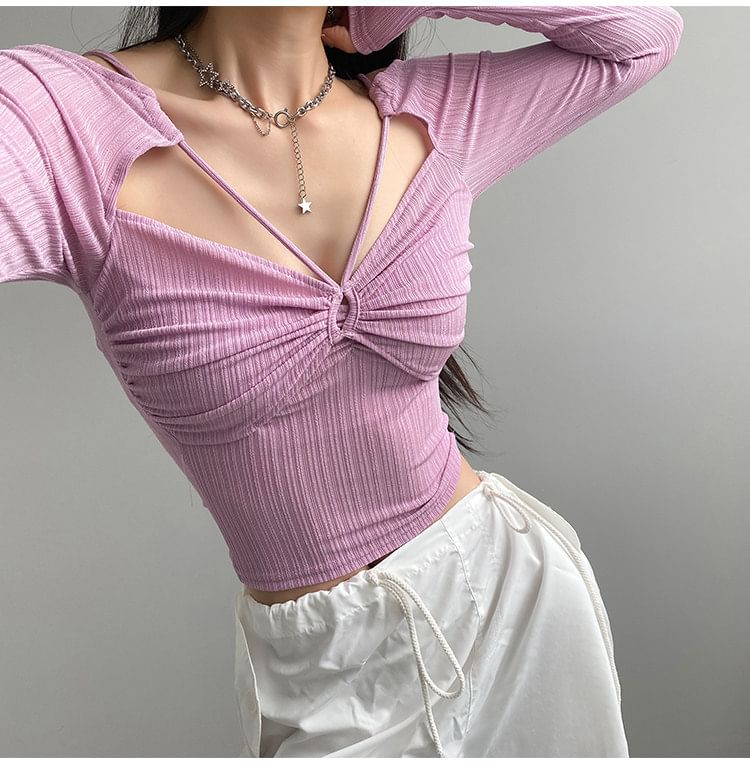 Cutout Long-Sleeve Crop Top