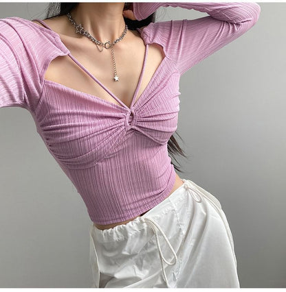 Cutout Long-Sleeve Crop Top