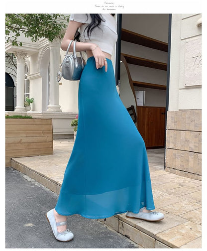 High Waist Plain Maxi Mermaid Skirt