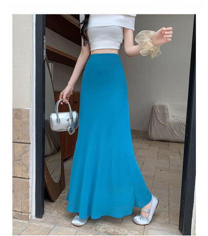 High Waist Plain Maxi Mermaid Skirt