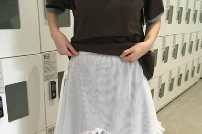 Plain Ruffle Trim Layered Mesh Wrap Skirt