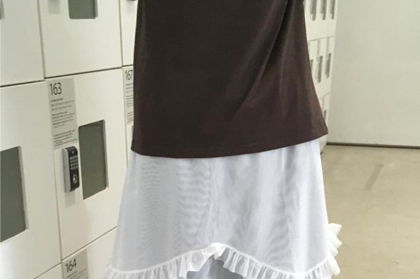 Plain Ruffle Trim Layered Mesh Wrap Skirt
