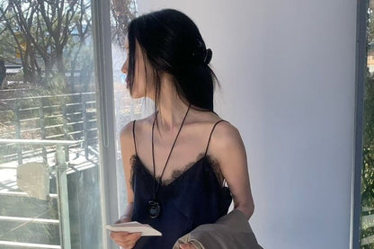 V-Neck Asymmetrical Lace Trim Camisole Top