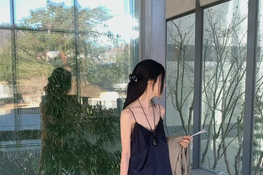 V-Neck Asymmetrical Lace Trim Camisole Top