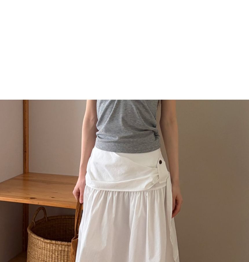 High Waist Plain Buttoned A-Line Skirt