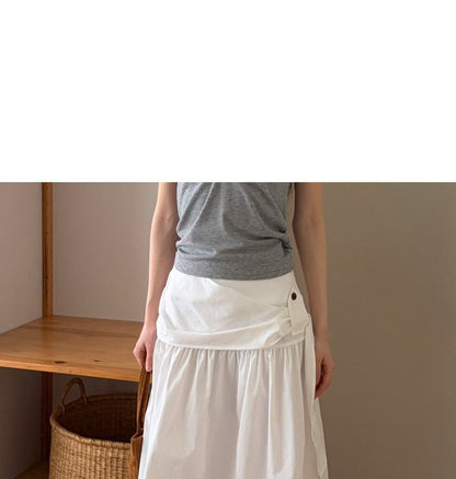 High Waist Plain Buttoned A-Line Skirt