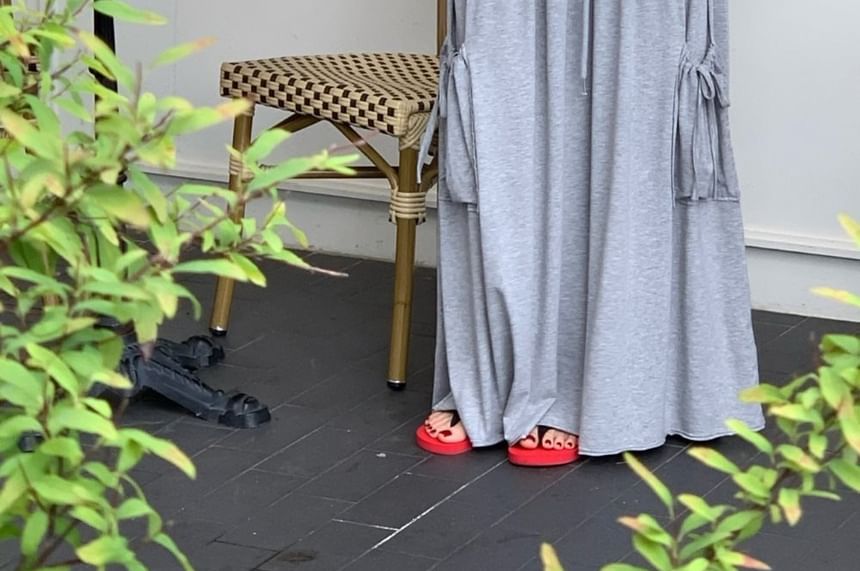 Drawstring Waist Plain Ruched Maxi A-Line Skirt