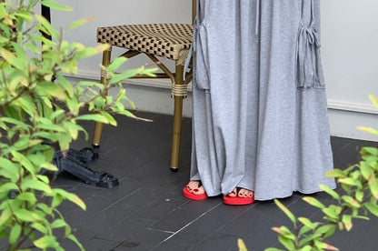 Drawstring Waist Plain Ruched Maxi A-Line Skirt