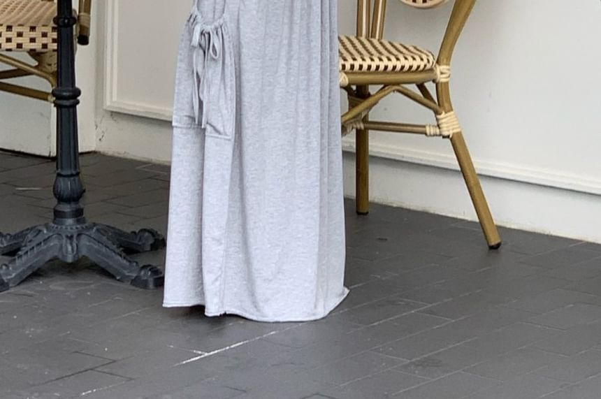 Drawstring Waist Plain Ruched Maxi A-Line Skirt