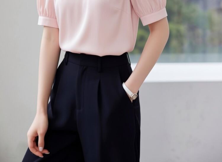 Beaded Cutout Short Sleeve Plain Blouse