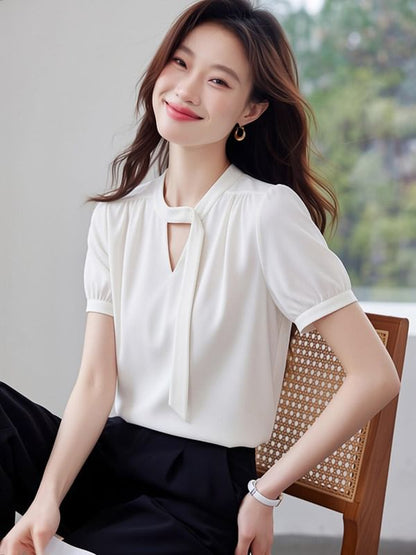Cutout Short Sleeve Plain Blouse