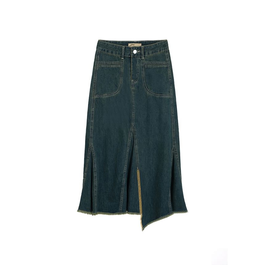 Cutout Crop Tank and Frayed Denim Skirt Set