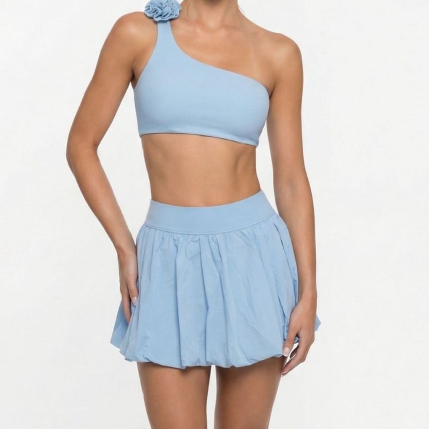 High Waist Plain Ruched Mini A-Line Skirt / Yoga Pants