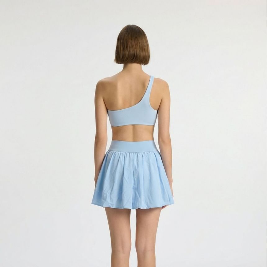 High Waist Plain Ruched Mini A-Line Skirt / Yoga Pants
