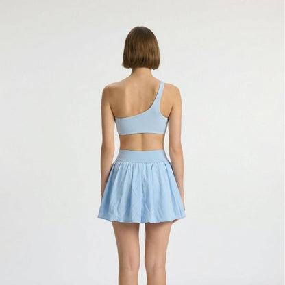 High Waist Plain Ruched Mini A-Line Skirt / Yoga Pants
