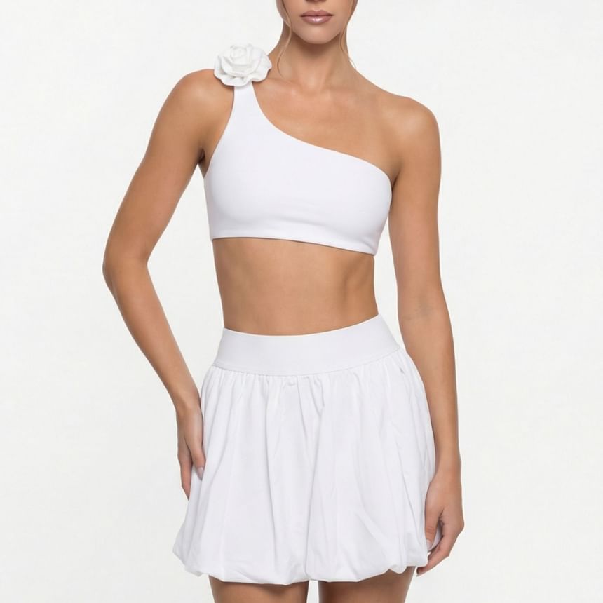 High Waist Plain Ruched Mini A-Line Skirt / Yoga Pants