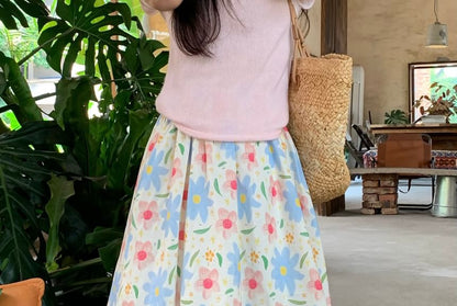 Mid Rise Floral A-Line Skirt