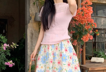 Mid Rise Floral A-Line Skirt