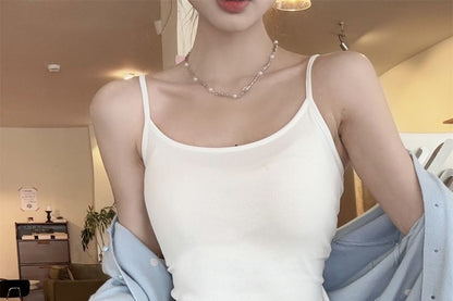 Scoop Neck Plain Lace Trim Camisole Top