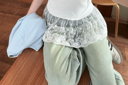 Scoop Neck Plain Lace Trim Camisole Top