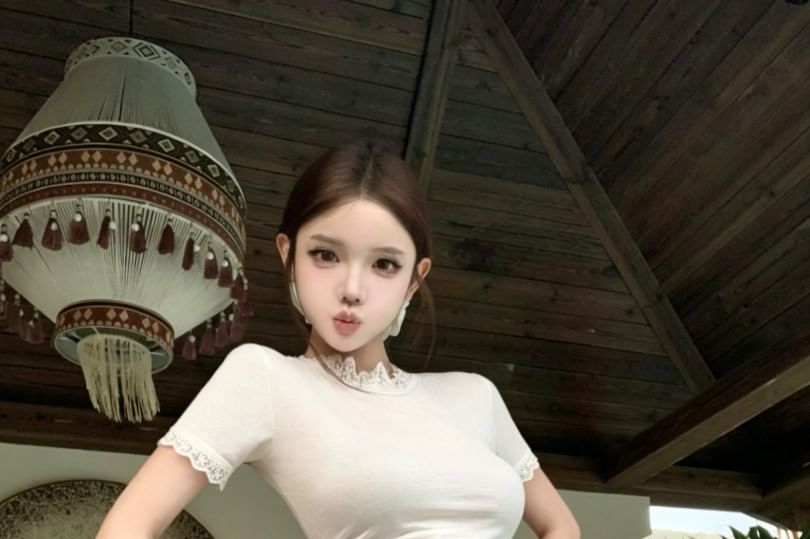 Low Rise Plain Skort / Short-Sleeve Crew Neck Lace Trim Cropped T-Shirt